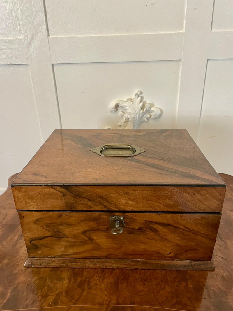 Antique Victorian Quality Figured Walnut Sewing Box